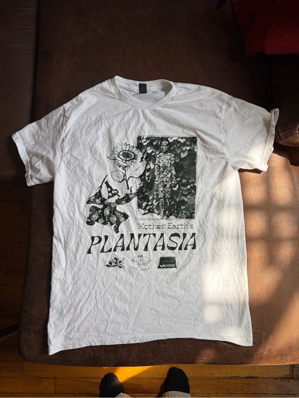 Gildan White Plantasia Graphic Tee with Green Print